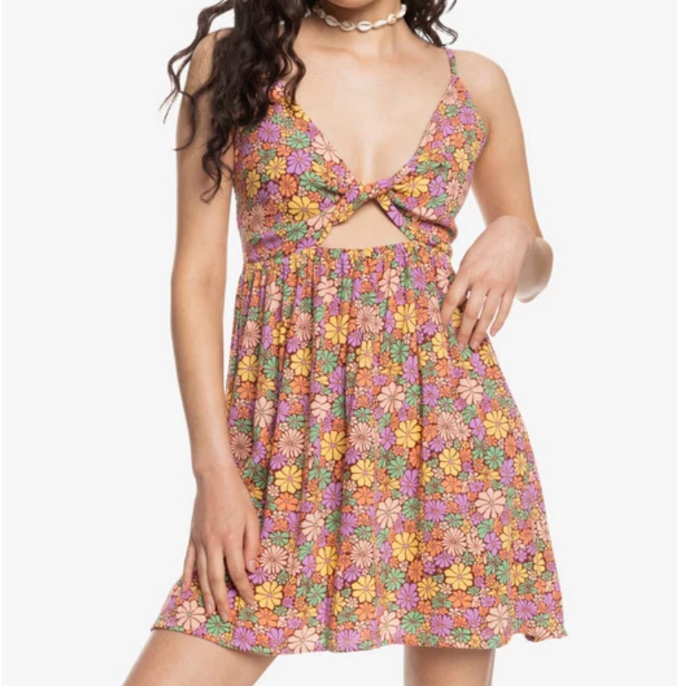 ROXY Evening Glow Again Floral Sleeveless Dress-Root Beer | XL
